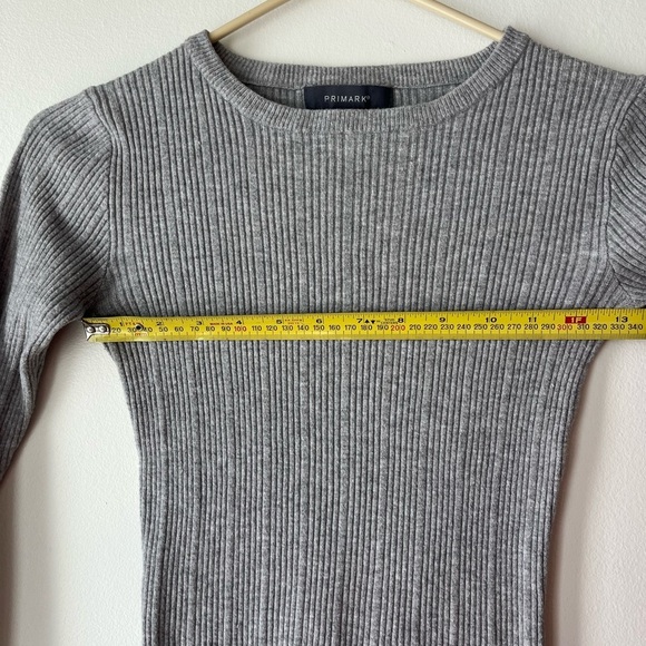 Primark 3/4 sleeve ribbed knit grey neutral cropped casual shirt women’s small - Picture 7 of 9